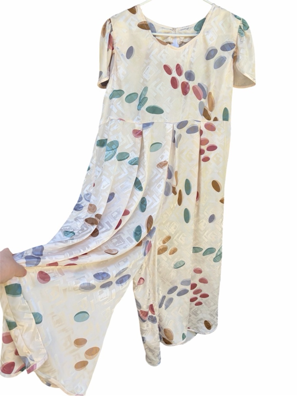 Vtg. 80’s Handmade Silky Wide Leg Jumpsuit - Polished Luster Pebble Print 💜